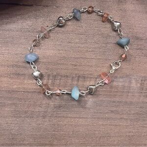 Handmade adjustable bracelet with heart and rock beads!